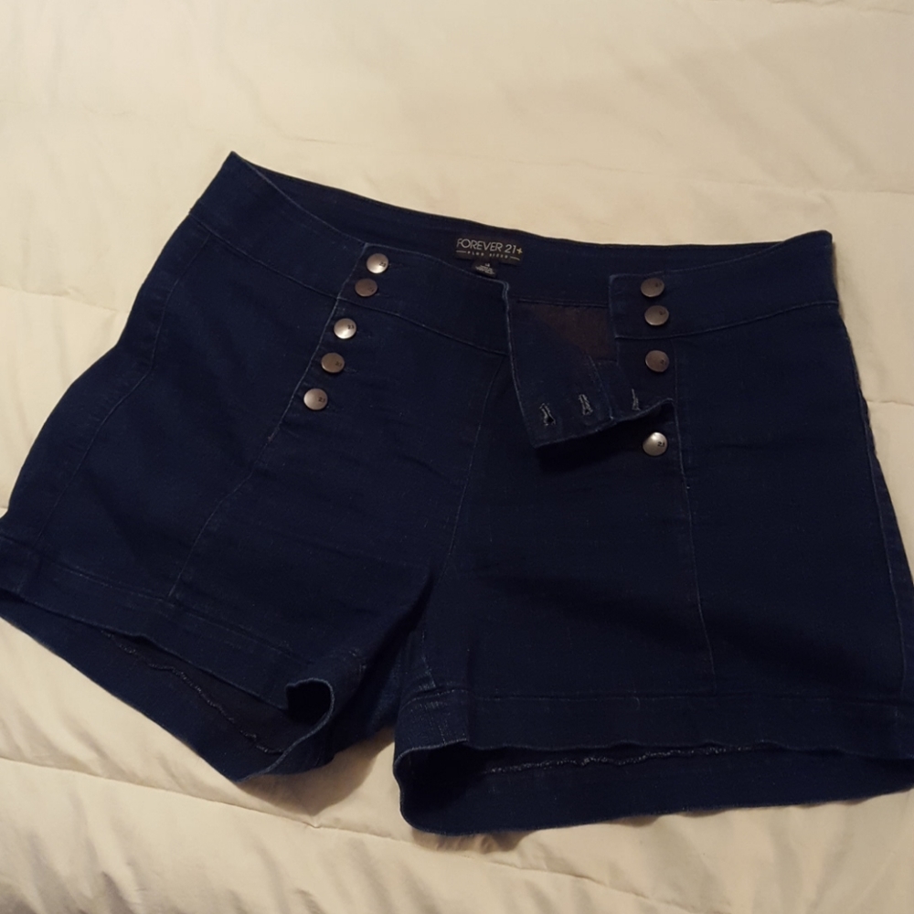 Forever 21+ button front dark denim shorts